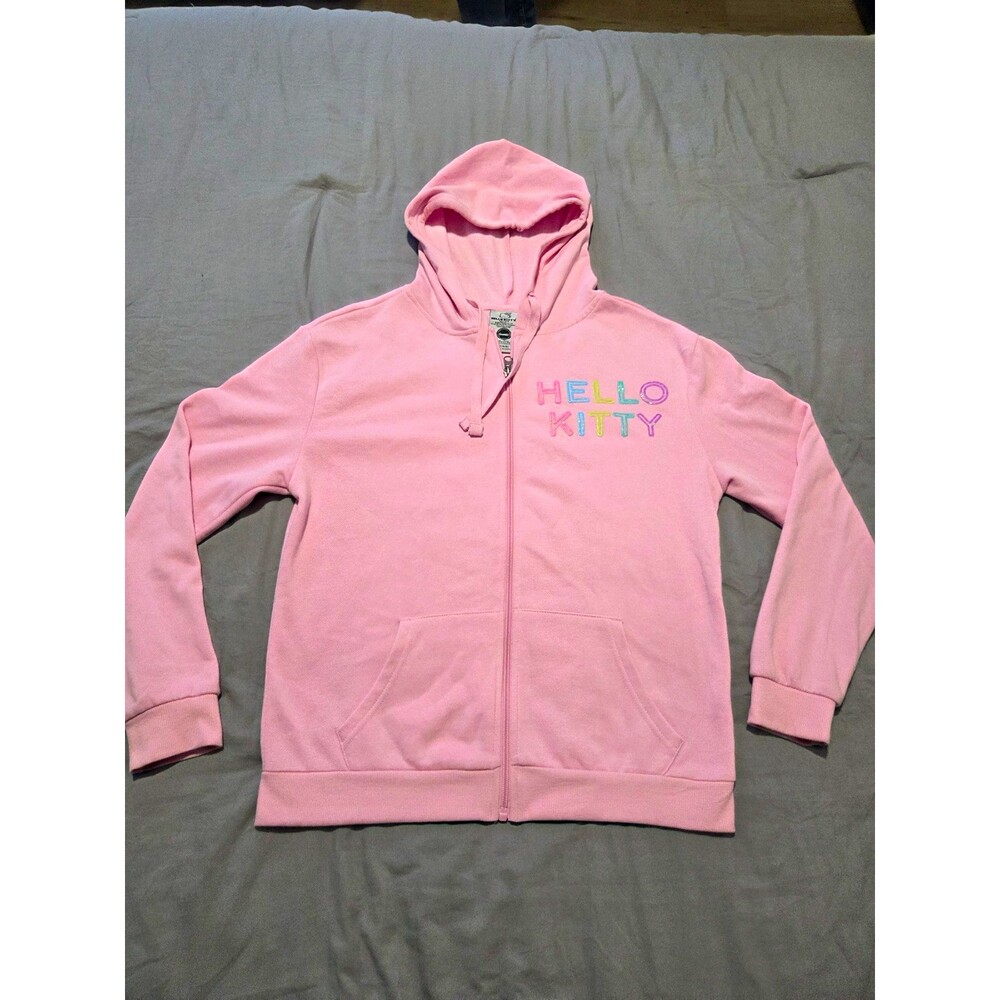 Hello Kitty Pink Graphic Print Fleece Full Zip Hoodie w/ Pockets Girls S